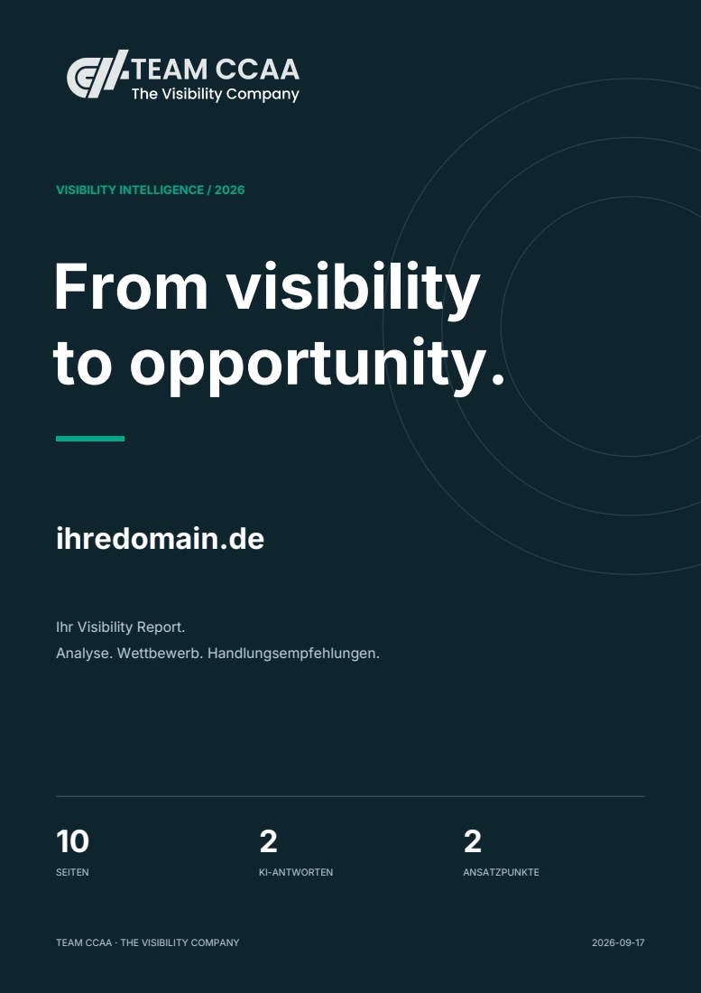 Titelseite des TEAM CCAA Visibility Reports für ihredomain.de