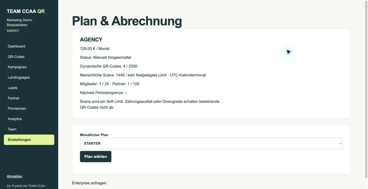 Echte App · fiktive Demodaten. Je nach Tarif und Kontostatus kann Ihre Ansicht abweichen.