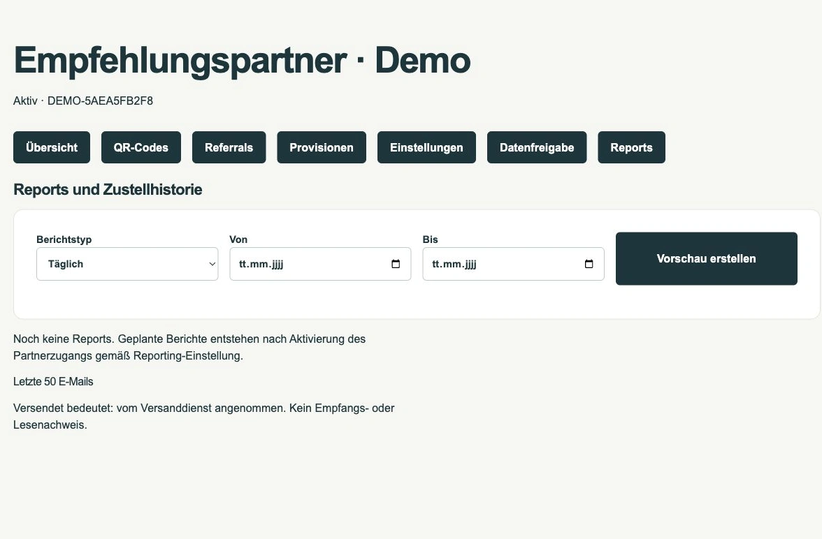 Einstellungen für Partnerreports · Demodaten