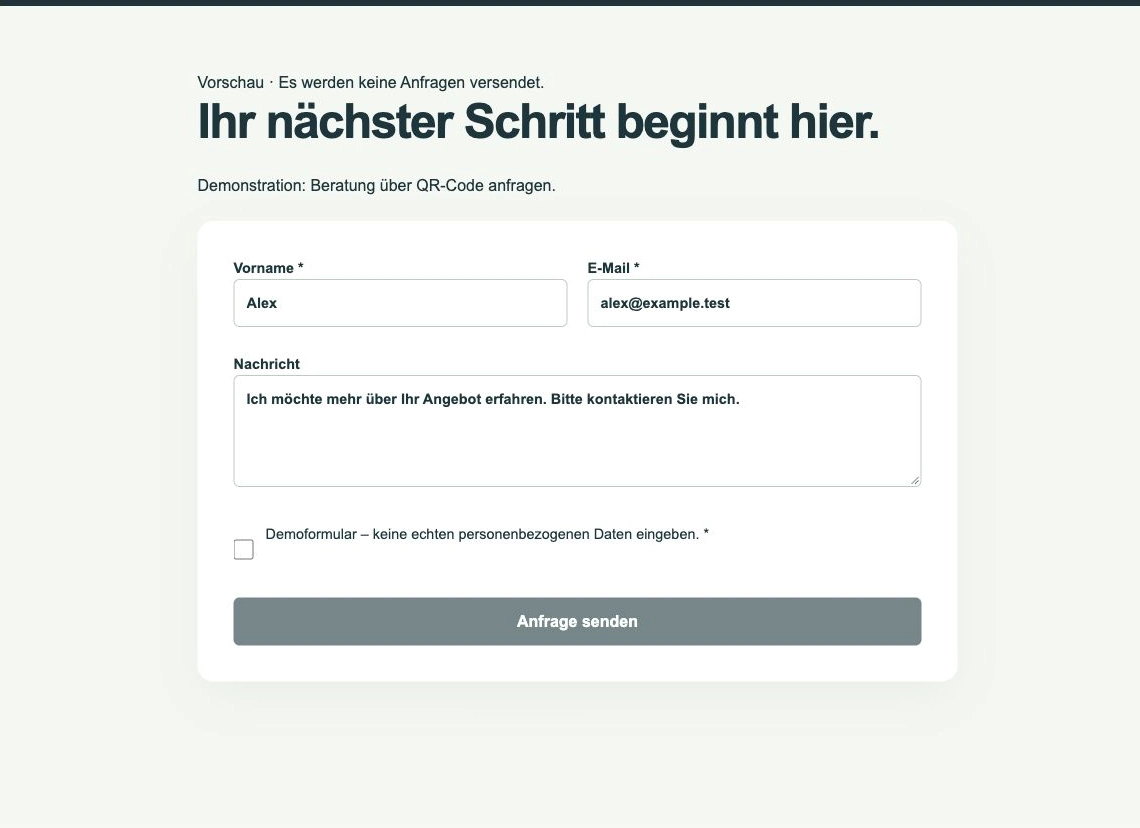 Echte Formularvorschau mit fiktiven Demodaten